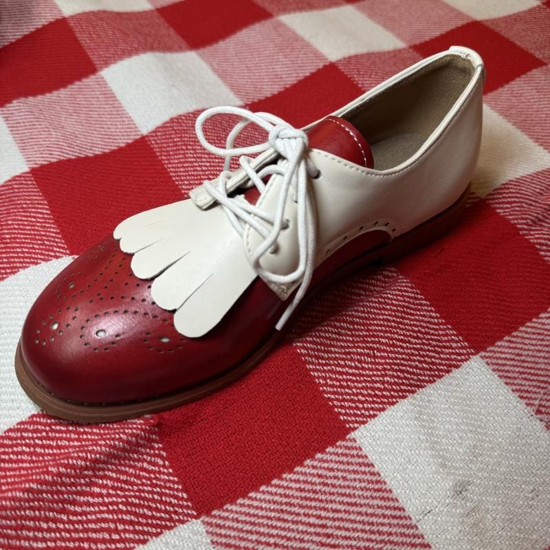 White and Red  Flat Shoes