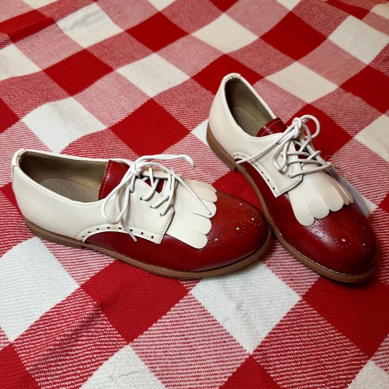 White and Red  Flat Shoes