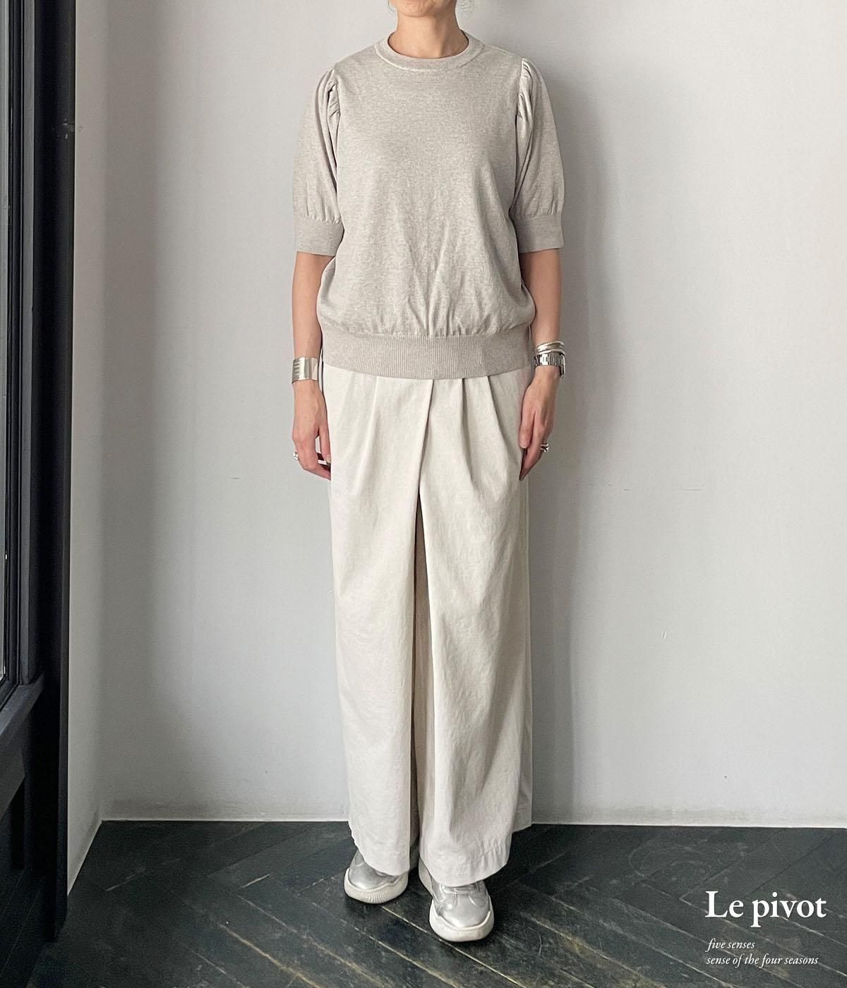 Le pivot ギャザースリーブクルーニット オフホワイト LE PIVOT ギャザースリーブクルーニット オフホワイト