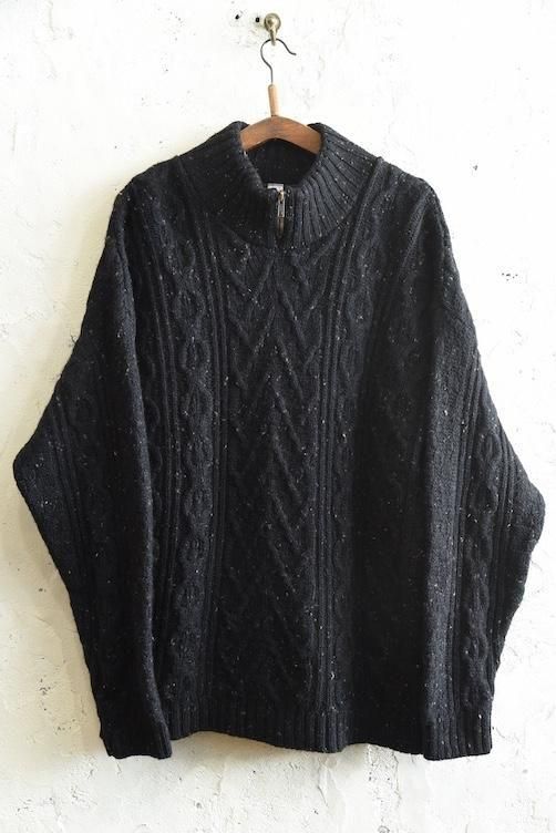 アイルランド製アランセーター |ハイネック後染めブラック - 山形