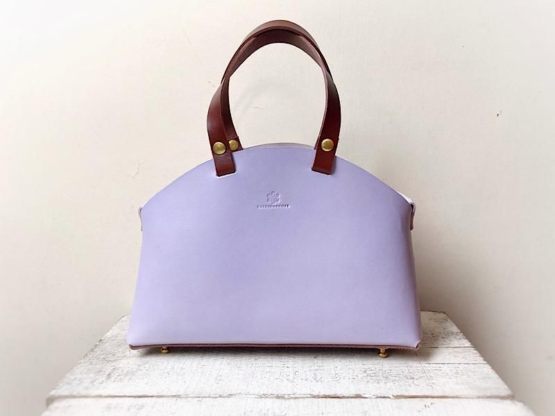 国産ヌメ革＊編み込みトートバッグ「rizo」M（ラベンダー×ビターブラウン）