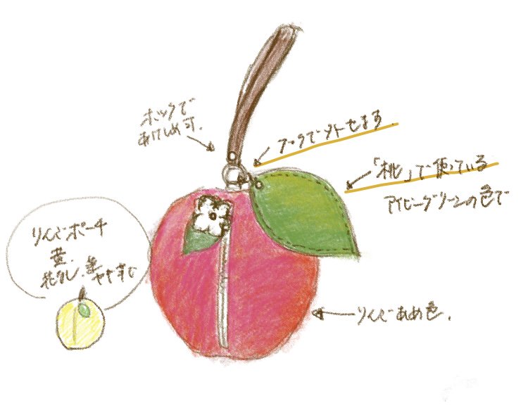 国産オイルレザーのりんご巾着風ミニポーチ 「pomme」（りんご飴カラー