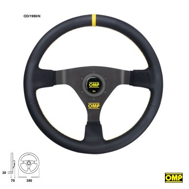 ＯＭＰステアリング(OMP Steering)　ダブルアールシー(WRC) ブラックレザー/ブラックスポーク/イエローステッチ　350mm - OMP　 オーエムピー　通販専門店　|| レーシングスーツ・グローブ・シューズ・シート