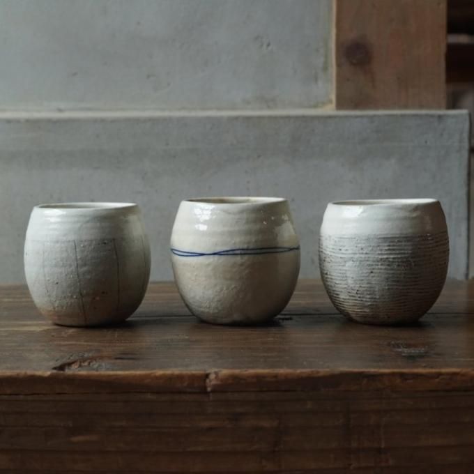 古谷製陶所】手付丸形スープカップ（ 渕荒横彫 / たて鉄線 / ゴス線 ）