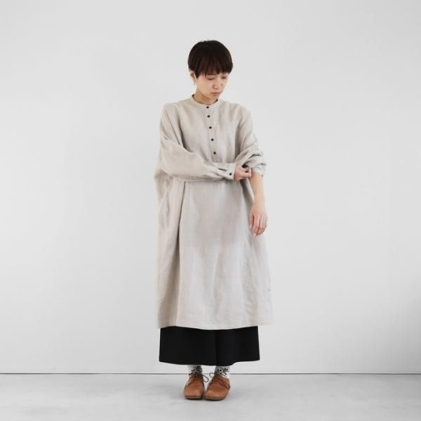 HUIS.】U213 シャトルリネンバンドカラーワンピース（きなり）【レディス】