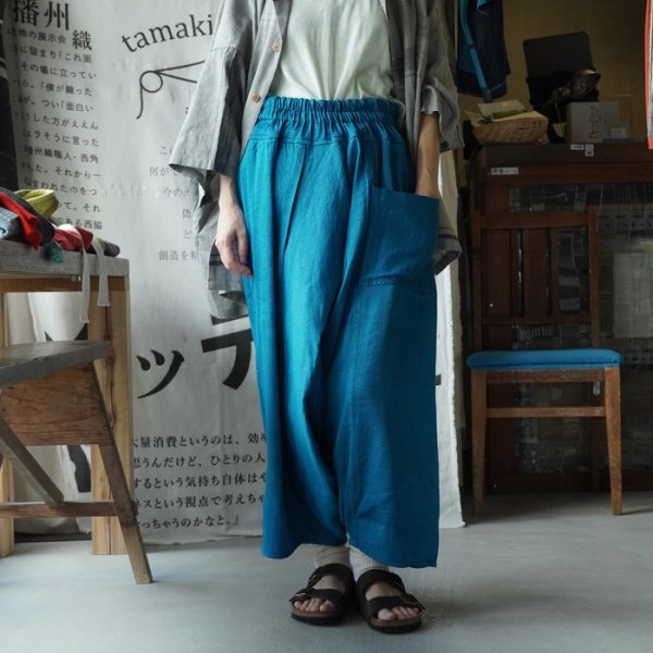 tamaki niime】リネンコットン タルーンパンツ long turquoise