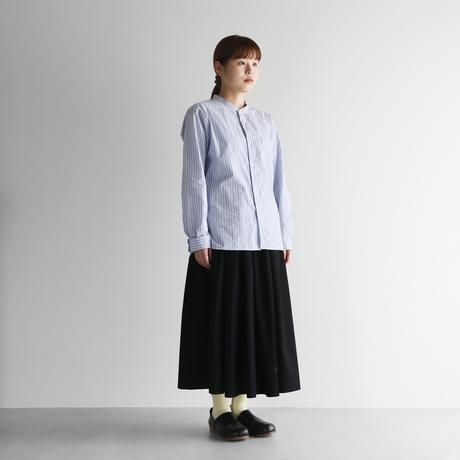 【1回使用美品】オーガニックコットンシャツ huis ラベンダーストライプ HUIS.】005 オーガニックコットンバンドカラーシャツ