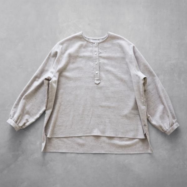 遠州織物HUIS.U613 ヤクウール綾ネルヘンリーネックプルオーバー　きなり HUIS.】U613 ヤクウール綾ネルヘンリーネックナチュラルプルオーバー