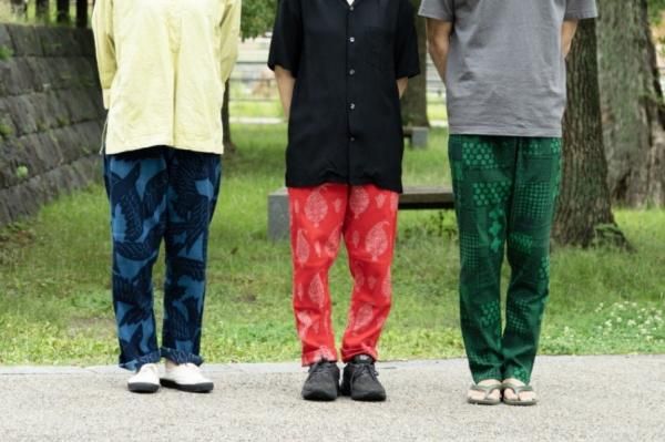 ★美品★うなぎの寝床★もんぺ　よつめ染布舎 Lsize高島ちぢみ手捺染　祈りの葉 うなぎの寝床】MONPE もんぺ よつめ染布舎 高島ちぢみ手