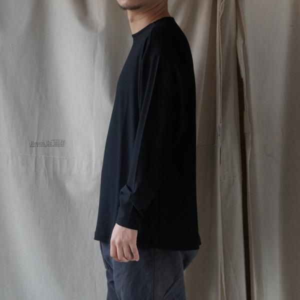 新見本工場 ひつじTシャツロングスリーブ(長袖) 黒 ひつじTシャツ ロング/s 003CS ［ メリノウール ］ | 新見本工場