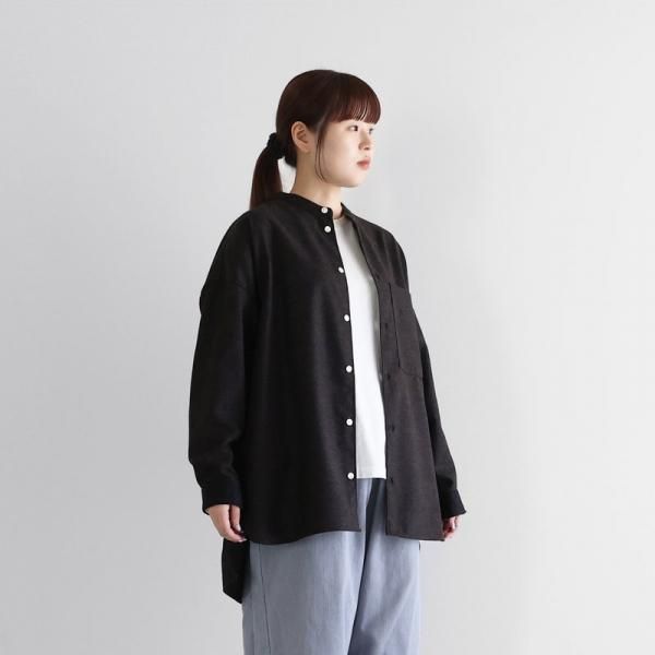 新品 HUIS×尾州 ウールトロ バンドカラーオーバーシャツ 015 HUIS.】015 “HUIS×尾州”ウールトロバンドカラーオーバーシャツ