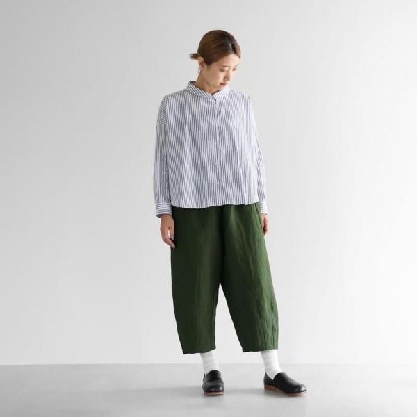 HUIS.】U102 空羽コードレーンワイドブラウス（ブルーストライプ
