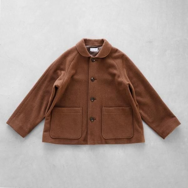 ★【HUIS.】319 “HUIS×尾州”縮絨ウールフランネルショートコート(ブラウン)【ユニセックス】▽