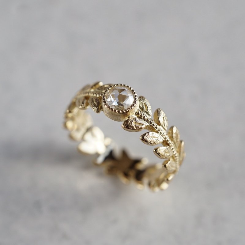 K18 Diamond rose leaf ring