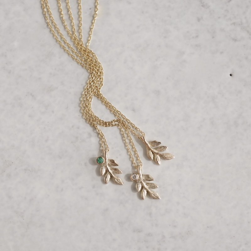 Foliage birthstone tiny necklace