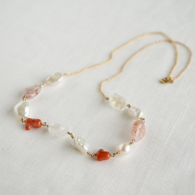 Sunstone and coral necklace 47cm