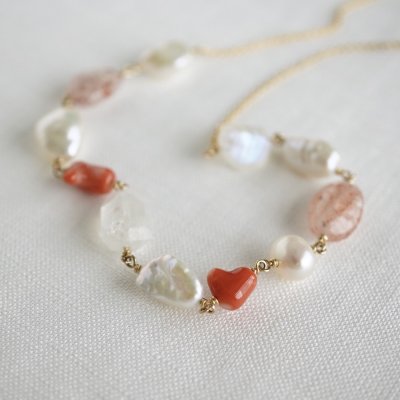 Sunstone and coral necklace 47cm