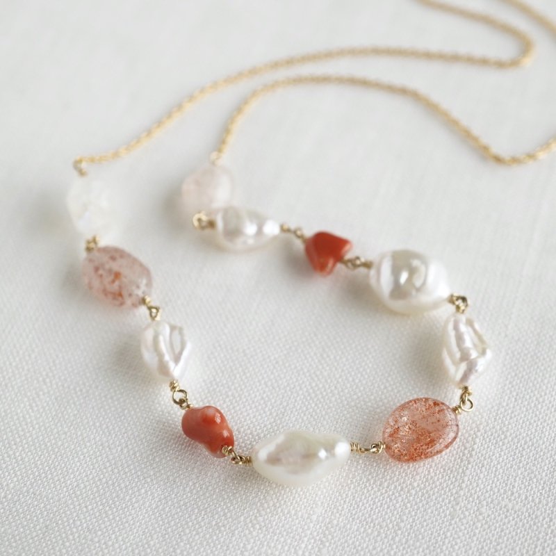 Sunstone and coral necklace 46cm