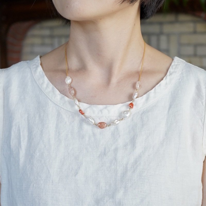 Sunstone and coral necklace 46cm