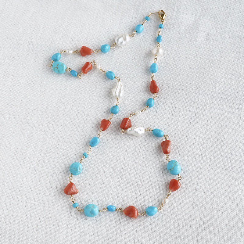 Turquoise coral and pearl necklace 