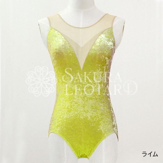 くすみピンククラッシュベロアと後ろリボンが可愛いチョーカー娘役レオタード白Ｓ～Ｍ シンプルオーダー｜レオタード アーチ型カット（生地