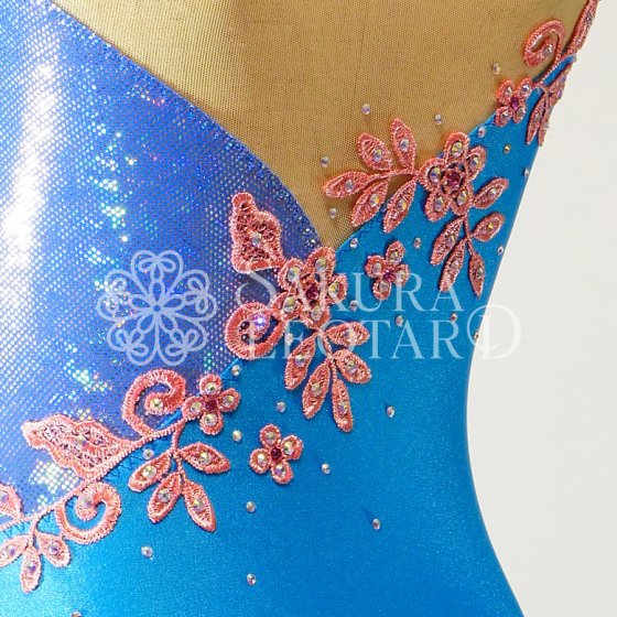 110サイズ｜ブルー｜装飾付きレオタード バトン衣装（ol-107）- バトントワリング用レオタード専門店「さくらレオタード」