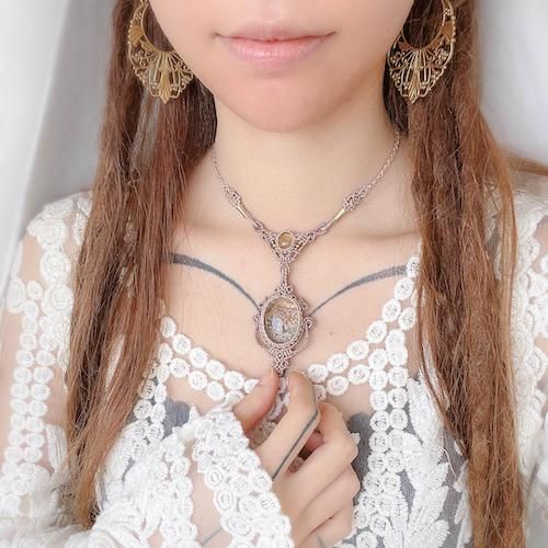 シトリンとパールの天然石マクラメ編みネックレス♪♪♪ バルティックアンバーとシトリンのマクラメ編み 天然石