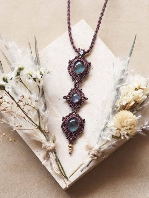 マクラメペンダント フローライト＆カイヤナイト STONES SPIRIT 天然石