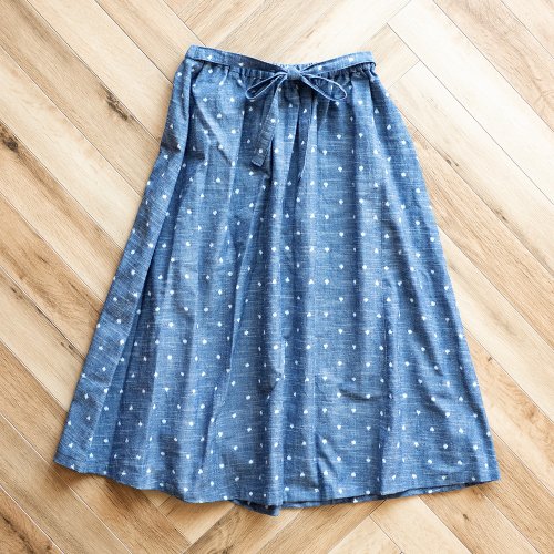 久留米絣ギャザースカート（ブルー水玉） - ゆるり屋