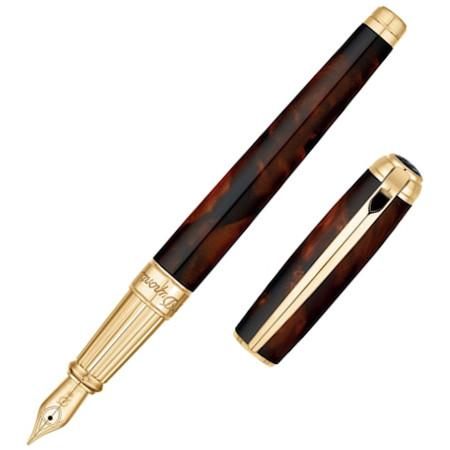 S.T. Dupont ブラウン万年筆 S.T. DUPONT LINE D ATELIER GOLD TRIM BROWN LACQUER MEDIUM