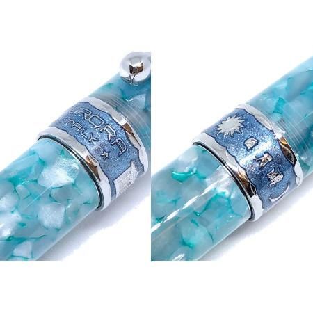 アウロラ 万年筆　限定　サンムーンレイク　日月潭　シルバートリム　ブルーリング アウロラ 万年筆 限定品 オプティマ サン ムーン レイク