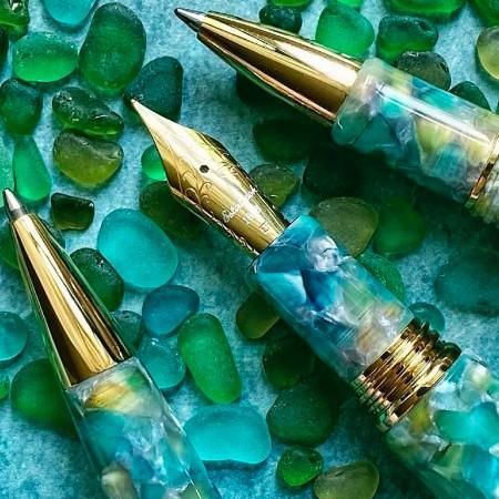 エスターブルック 万年筆 エスティ シーグラス レギュラーサイズ ゴールドトリム Esterbrook Estie Sea Glass │  インへリットペン