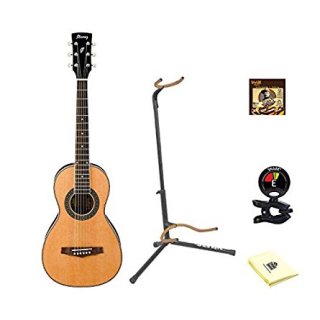 Ibanez PN1 Natural Parlor Acoustic Guitar With Polishing Cloth, Picks, Tuner, and St