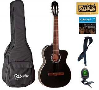 Takamine G Series GC1CE-BLK Acoustic-Electric Classical Guitar, Black Bag Bundle 
