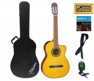 Takamine G Series GC1CE-NAT Acoustic-Electric Classical Cutaway Guitar, Natural Case Bundle 
