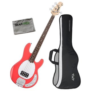 Sterling Ray4 Stingray FRD 4-String Electric Bass Guitar Bundle Fiesta Red 