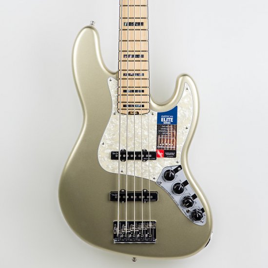 Fender American Elite Jazz Bass V, Maple Fingerboard, in Champagne