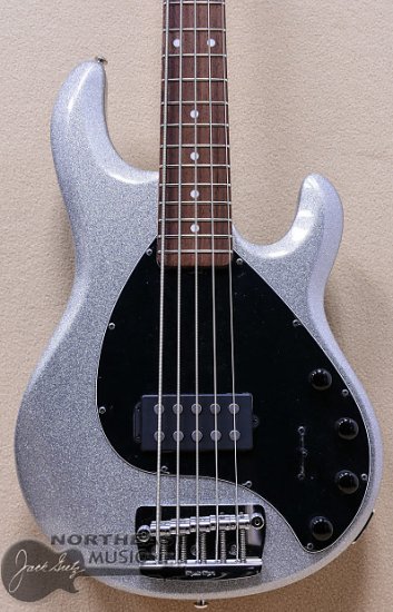 Ernie Ball MusicMan Stingray 5 String Bass in Silver Sparkle