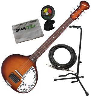 Danelectro Baby Sitar Tobacco Sunburst w/ Polish Cloth, Tuner, Cable, and Stand 