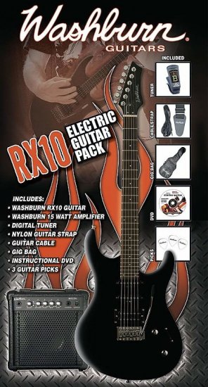 Washburn RX10BPAK RX10 Electric Guitar Package Combo - Black
