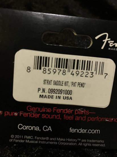 Fenderフェンダー純正 PURE VINTAGE STRATOCASTER PAT. PEND. SADDLE KIT Relic　 0992091000送料無料