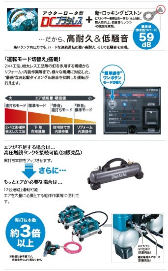 マキタ(makita) AC461XSエアコンプレッサ タンク容量8L 50/60Hz共用