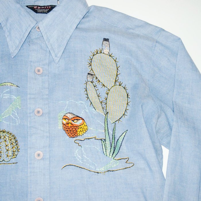 1970s EMBROIDERY CHAMBRAY SHIRT