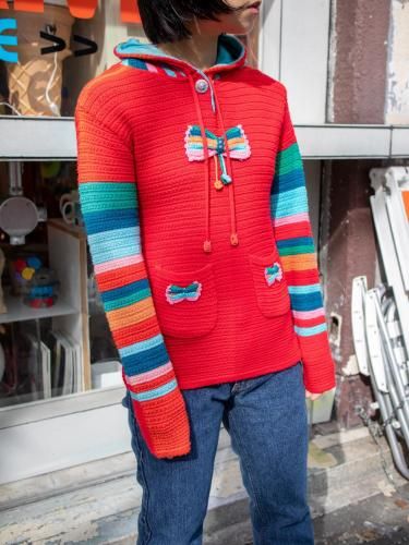 MOD RIBBON DESIGN KNIT HOODIE