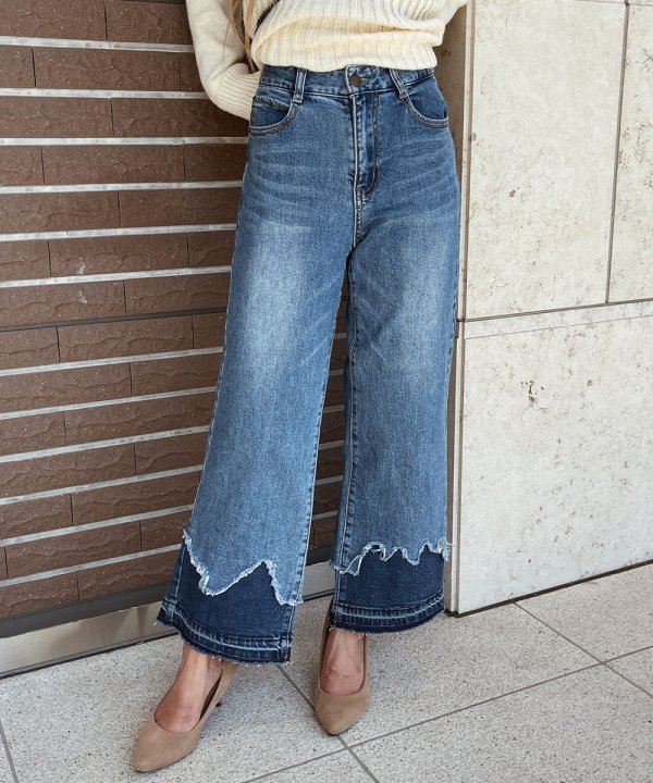 Hem design straight denim