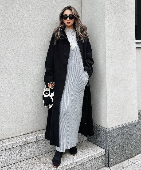 High neck long coat