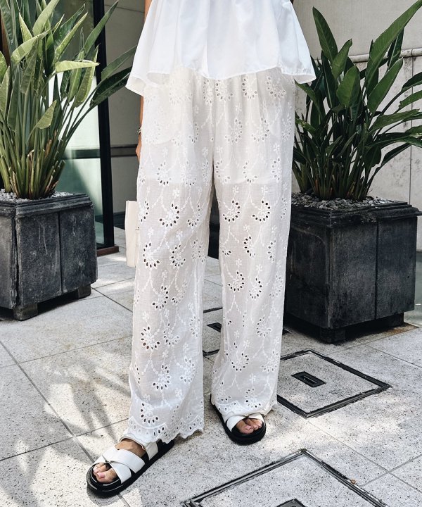 Cutwork lace pants