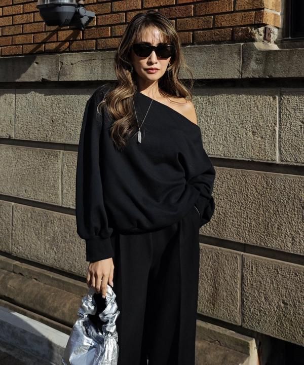 Offshoulder ribbed sleeves tops