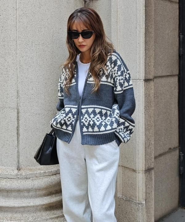 Nordic zip knit cardigan