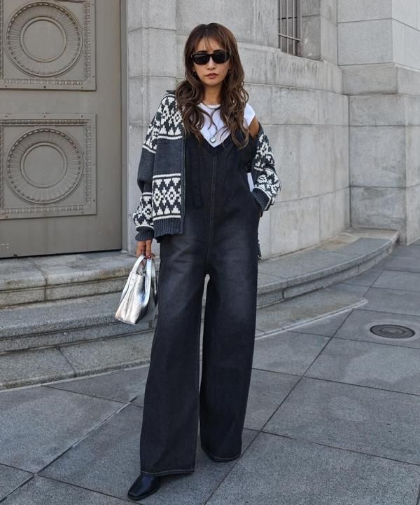 V neck denim overalls